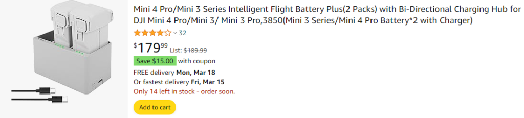 DJI Mini 3 Pro Battery combo pack on amazon